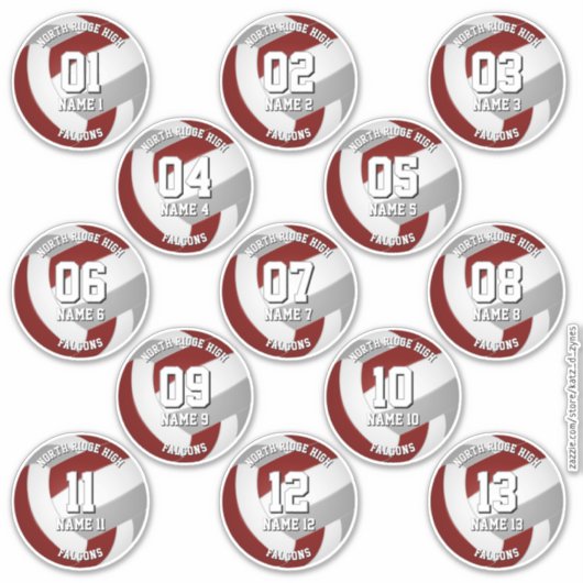 13 Volleyballspieler Maroon graue Mannschaftsfarbe Aufkleber (Vorderseite)