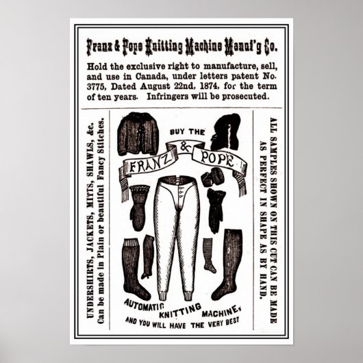 13" x 19" Antiquitätenstrickmaschine und Anzeige Poster (Vorne)