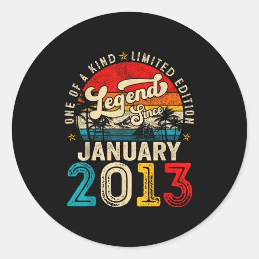 13 Year Old Legend Since January 2013 13th Birthda Runder Aufkleber (Vorderseite)