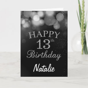 13th Birthday Black and Silver Glitter Card Karte