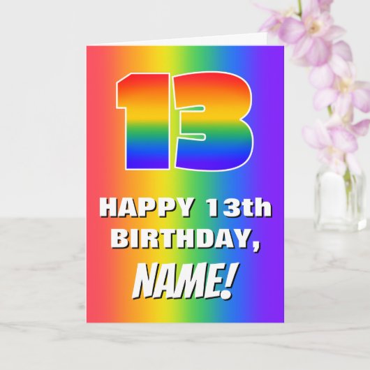 13th Birthday: Colorful, Fun Rainbow Pattern # 13 Karte (Orchidee)