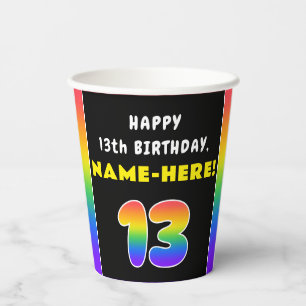 13th Birthday: Colorful Rainbow # 13, Custom Name Pappbecher