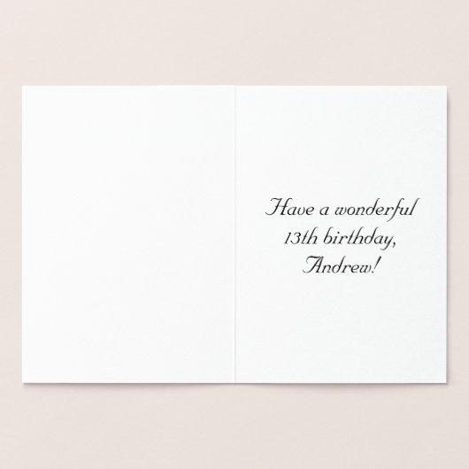 13th Birthday: Elegant, Ornate Script; Custom Name Folienkarte (Innenseite)