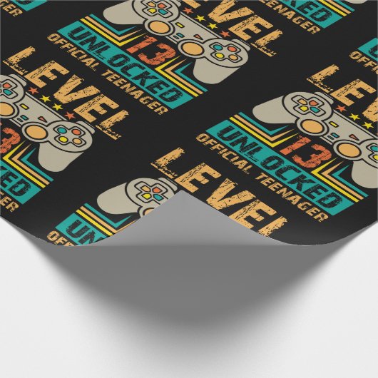 13th Birthday Gift Boys Level 13 Unlocked Official Geschenkpapier (Ecke)