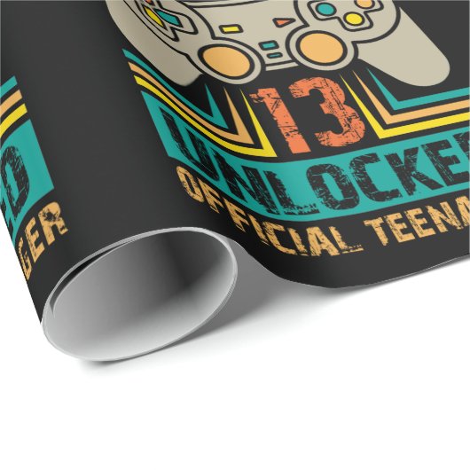 13th Birthday Gift Boys Level 13 Unlocked Official Geschenkpapier (Rolleneckpunkt)
