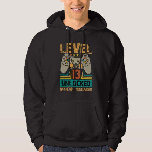 13th Birthday Gift Boys Level 13 Unlocked Official Hoodie (Vorderseite)