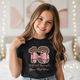 13th Birthday Gift Pink Leopard Print Bow  T-Shirt