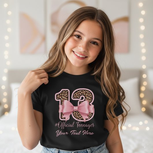 13th Birthday Gift Pink Leopard Print Bow T-Shirt