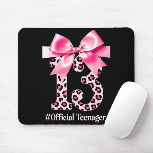 13th Birthday Girl Nk Coquette Bow Leopard 13 Year Mousepad (Mit Mouse)