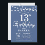 13th Birthday Invitation Blue Einladung<br><div class="desc">13th Birthday Invitation with String Lights. Blue Background. Kids Birthday. Boy or Girl Lady Bday Invite. 13th 15th 16th 18th 20th 21st 30th 40th 50th 60th 70th 80th 90th 100th,  Any age. For further customization,  please click the "Customize it" button and use our design tool to modify this template.</div>