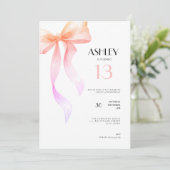 13th Birthday Invitation Pink Bow for Girls Einladung (Stehend Vorderseite)