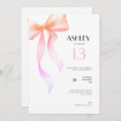 13th Birthday Invitation Pink Bow for Girls Einladung (Vorne/Hinten)