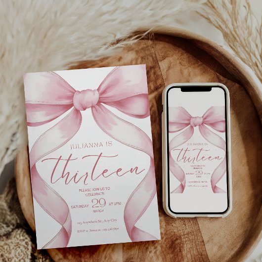 13th Birthday Invitation Pink Coquette Invite Girl Einladung