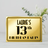 13th Birthday Party: Art Deco Look "13" und Name Folieneinladung (Stehend vorne)