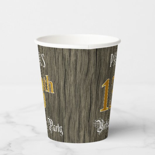 13th Birthday Party — Faux Gold & Faux Wood Looks Pappbecher (Rechts)