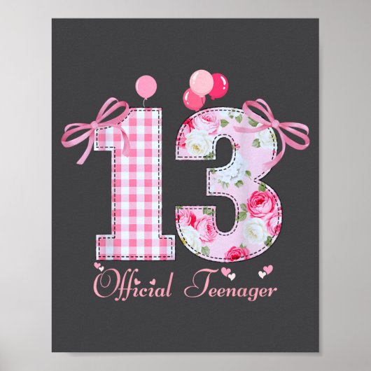 13th Birthday Teenager Coquette Bow 13 Year Old  Poster (Vorne)