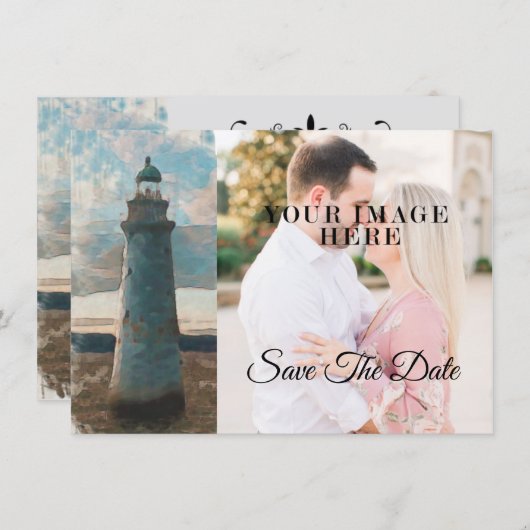 143 Leuchtturm Wasserfarbe Vollbild Save the Date2 Save The Date (Vorne/Hinten)