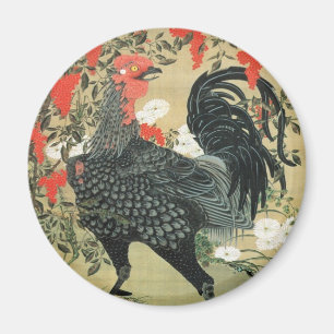 14. 南 天 雄 図, 若 Rote Nuts und Rooster, Jakuchu, 鶏 Magnet