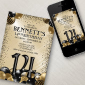14. Balloons Black Gold Geburtstag Einladung