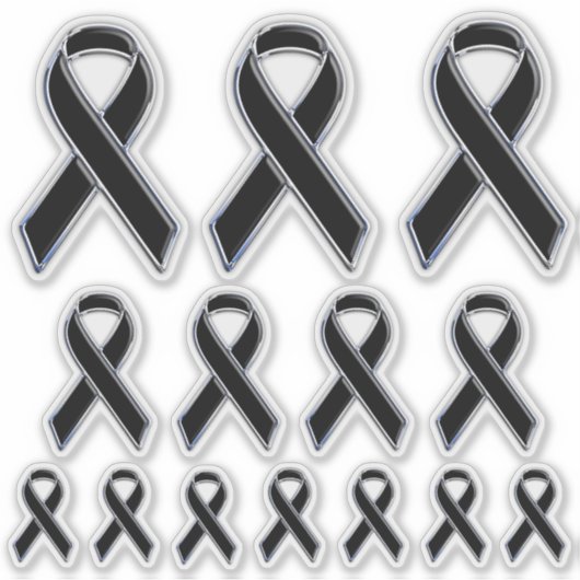 14 Chrome Style Print Black Ribbon Awareness Aufkleber (Vorderseite)