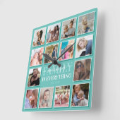 14 Familienname für Fotocollage Aquamarin Quadratische Wanduhr (Winkel)