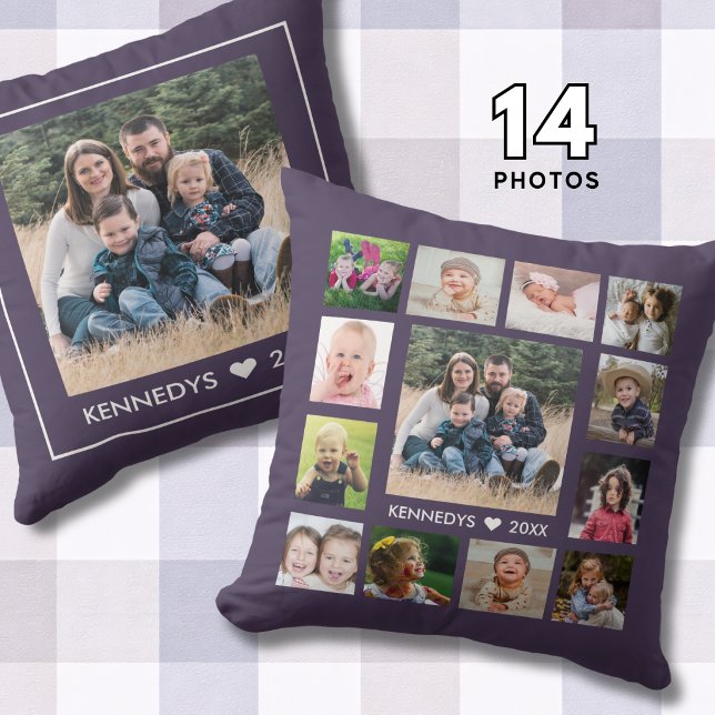 14 Family Photo Collage Create Your Own Purple Kissen (Von Creator hochgeladen)