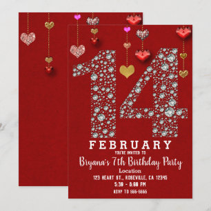14. Februar 14. Rotherzen Valentins-Party Einladung