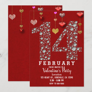 14. Februar 14. Rotherzen Valentinstag Party Einladung