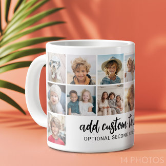 14 Foto Collage Grid - 2 Textfelder - Schwarz-weiß Jumbo-Tasse