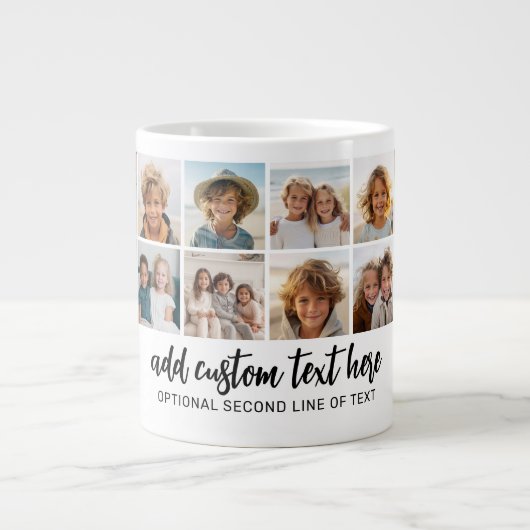 14 Foto Collage Grid - 2 Textfelder - Schwarz-weiß Jumbo-Tasse (Vorderseite)