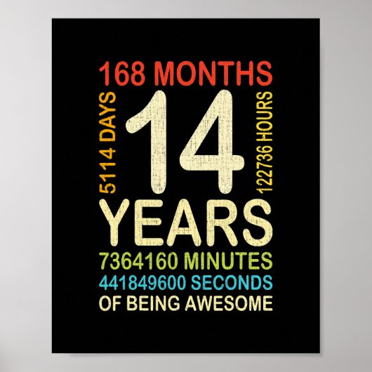 14. Geburtstag 14 Jahre alter Vintager Retro 168 Poster (Vorne)