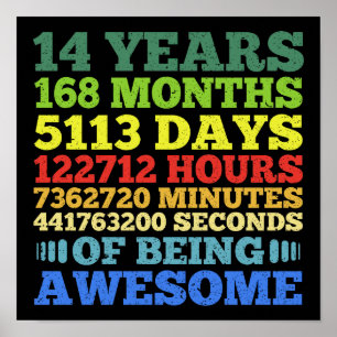 14. Geburtstag 14 Jahre Vintag 168 Monate Poster