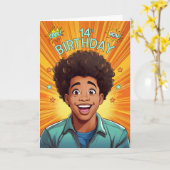 14. Geburtstag Afrikanischer Teen-Junge Pop Art Karte (Gelbe Blume)
