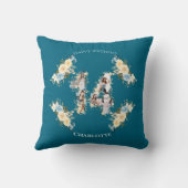 14. Geburtstag Aquamarine Foto Collage Blume Gelb Kissen (Rückseite)