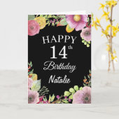 14. Geburtstag Aquarellfarben Blume Schwarze Karte (Gelbe Blume)