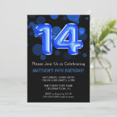 14. Geburtstag Balloons Kinder Blue Boy Party Einladung (Stehend Vorderseite)