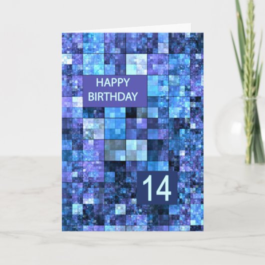 14. Geburtstag, Blue Squares, Karte (Vorderseite)