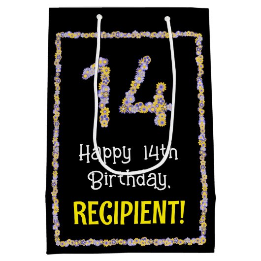 14. Geburtstag: Blumennummer, Individuelle Name, B Mittlere Geschenktüte (Rückseite)