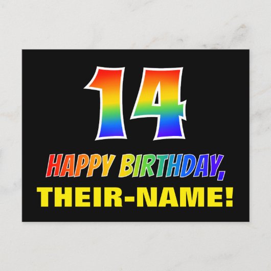 14. Geburtstag: Bold, Fun, Simple, Rainbow 14 Postkarte (Vorderseite)