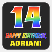 14. Geburtstag: Bold, Fun, Simple, Rainbow 14 Quadratischer Aufkleber (Vorderseite)