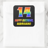 14. Geburtstag: Bold, Fun, Simple, Rainbow 14 Quadratischer Aufkleber (Tasche)