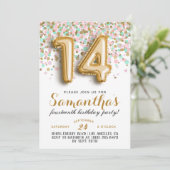 14. Geburtstag Confetti Einladung (Stehend Vorderseite)