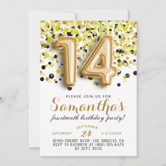 14. Geburtstag Confetti Einladung (Vorderseite)
