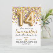 14. Geburtstag Confetti Einladung (Stehend Vorderseite)