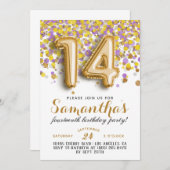 14. Geburtstag Confetti Einladung (Vorne/Hinten)