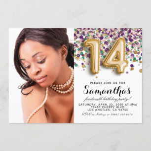 14. Geburtstag Confetti Gold Portrait Einladung