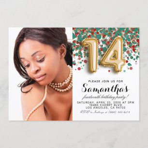 14. Geburtstag Confetti Gold Portrait Einladung