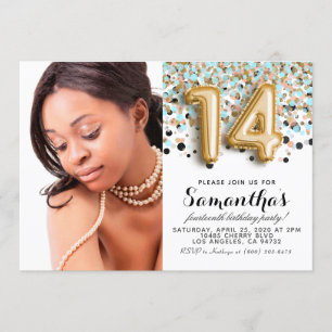 14. Geburtstag Confetti Gold Portrait Einladung
