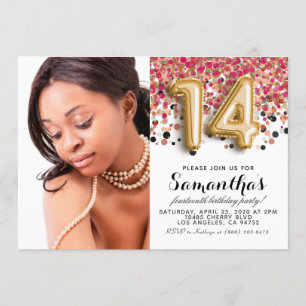14. Geburtstag Confetti Gold Portrait Einladung