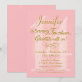 14. Geburtstag Einladung Girls Pink Goldene Herzen (Vorne/Hinten)